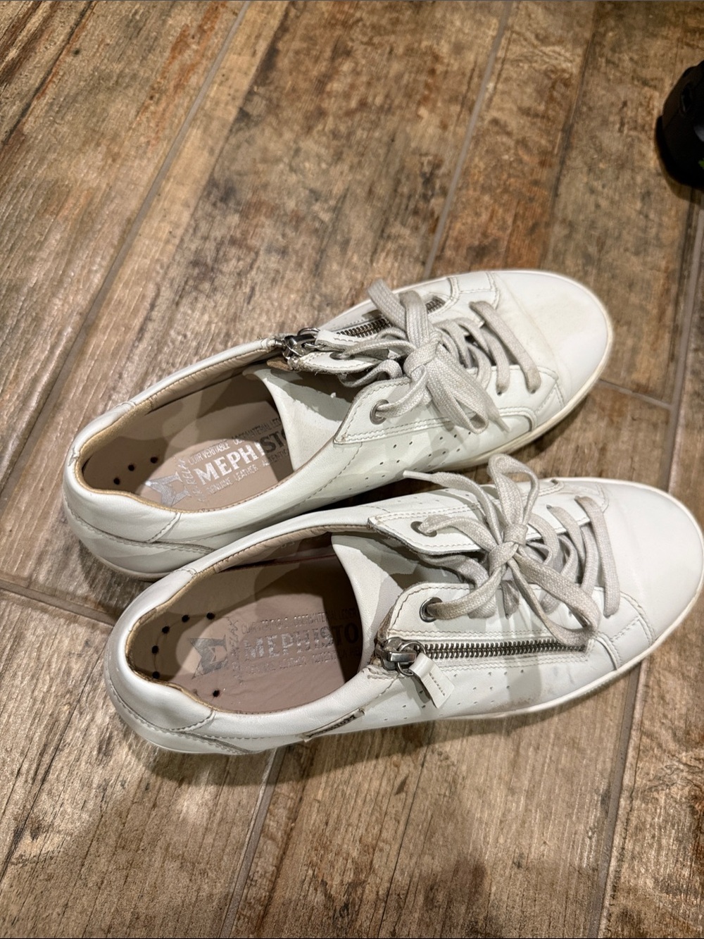 Mephisto White Leather Zip & Lace Sneakers
